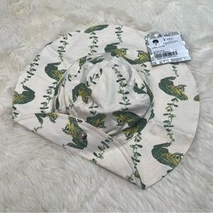 🆕 Kate Quinn Green Frog Print Button Sun Hat Bamboo Large